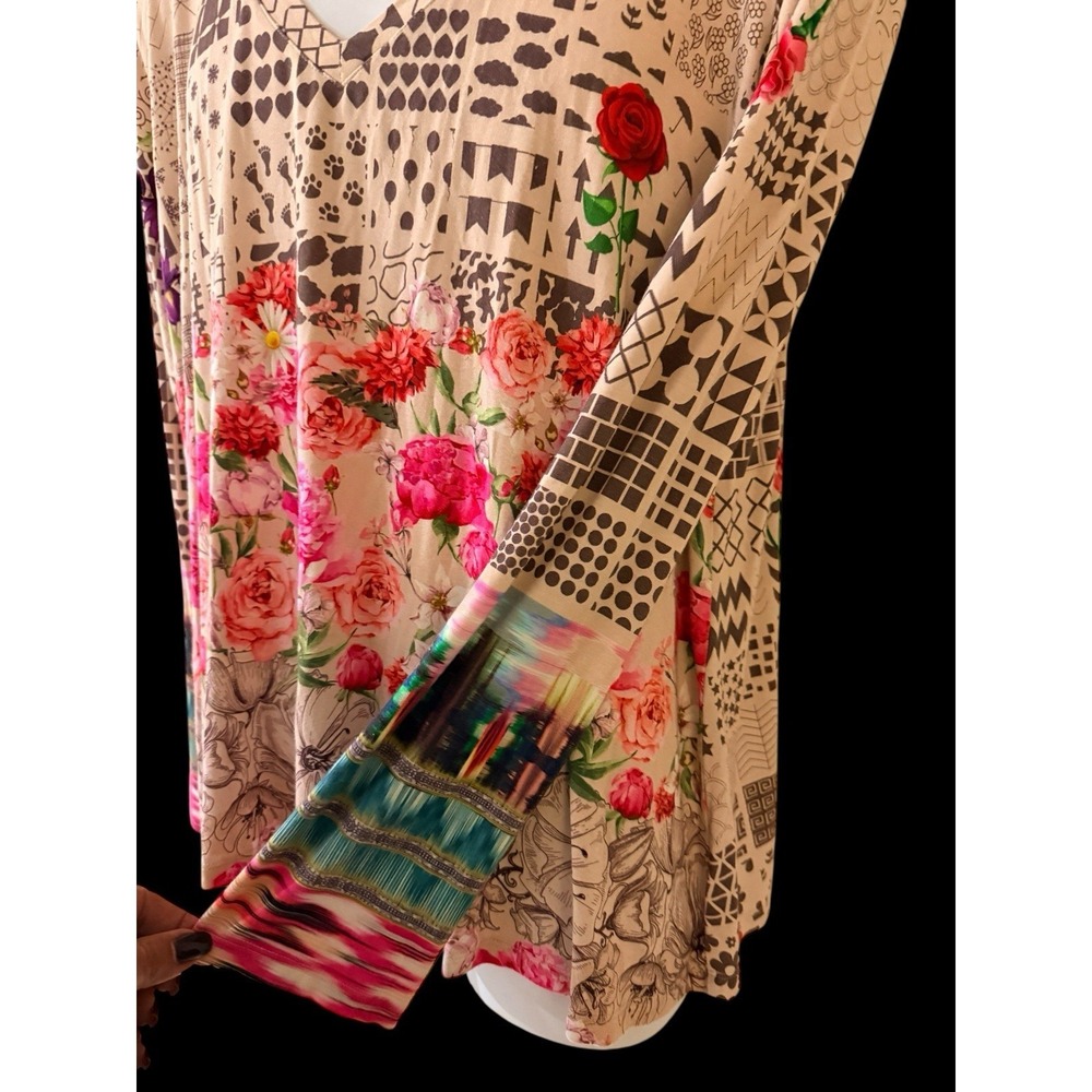 Johnny Was Women Tee L‎ Bamboo Patchwork Floral Long Sleeve Swing Boho R16120B - Picture 5 of 9